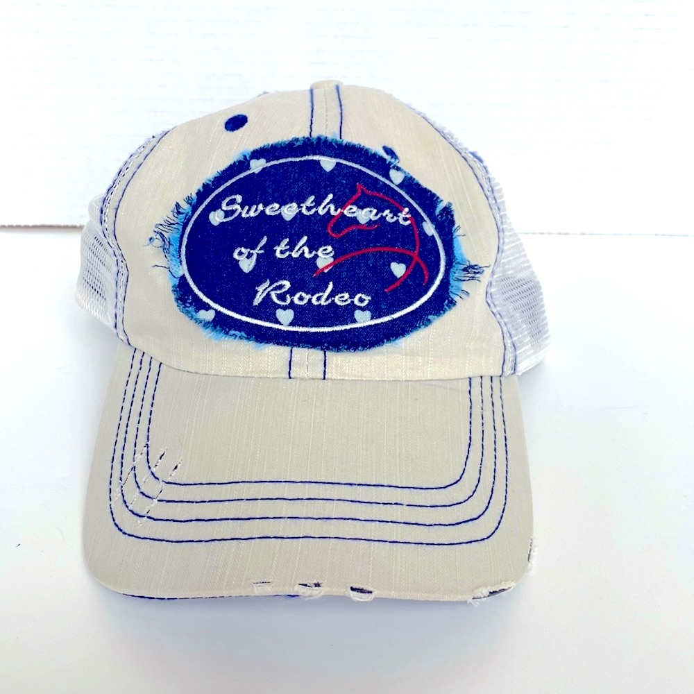 🐴 SWEETHEART OF THE RODEO, Denim and Grey Distressed Ball Hat , OSFM
